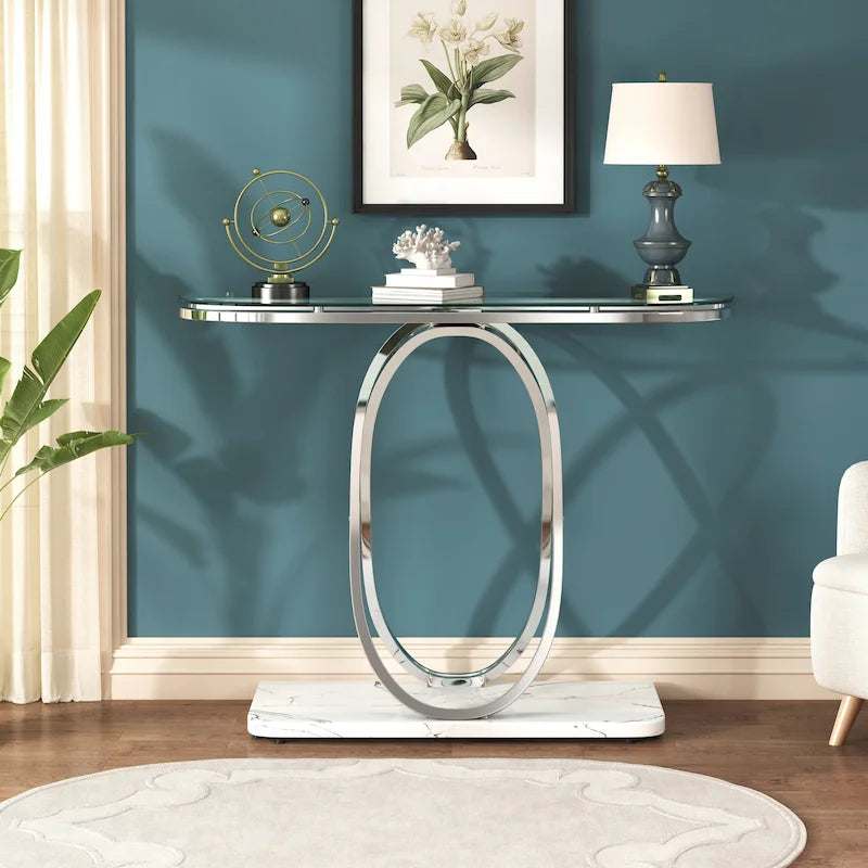 43.3 Inches Console Table with Geometric Base Modern Sofa Table for Entryway Living Room
