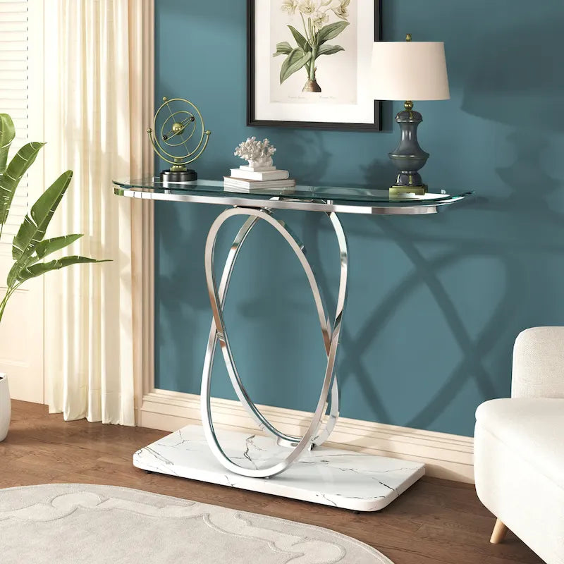 43.3 Inches Console Table with Geometric Base Modern Sofa Table for Entryway Living Room
