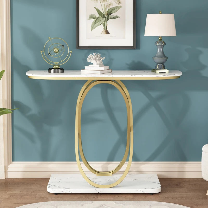 Table console de 43,3 pouces avec base géométrique, table de canapé moderne pour entrée et salon