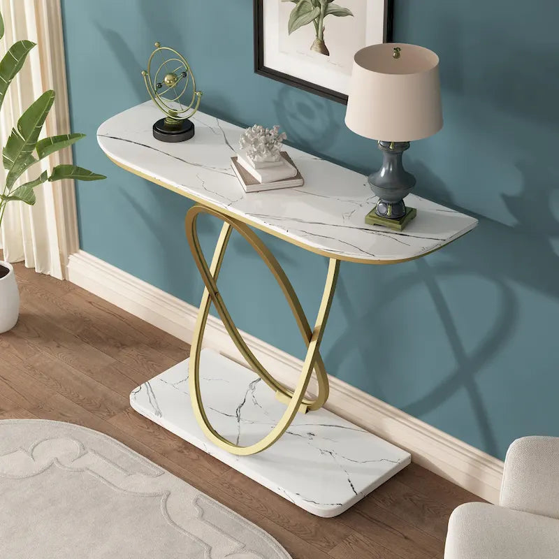 Table console de 43,3 pouces avec base géométrique, table de canapé moderne pour entrée et salon