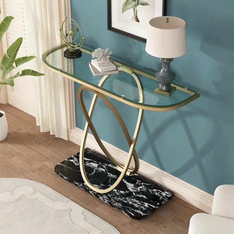 Table console de 43,3 pouces avec base géométrique, table de canapé moderne pour entrée et salon