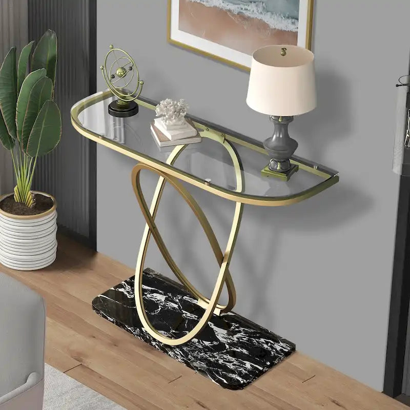 Table console de 43,3 pouces avec base géométrique, table de canapé moderne pour entrée et salon