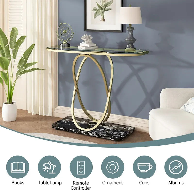 Table console de 43,3 pouces avec base géométrique, table de canapé moderne pour entrée et salon
