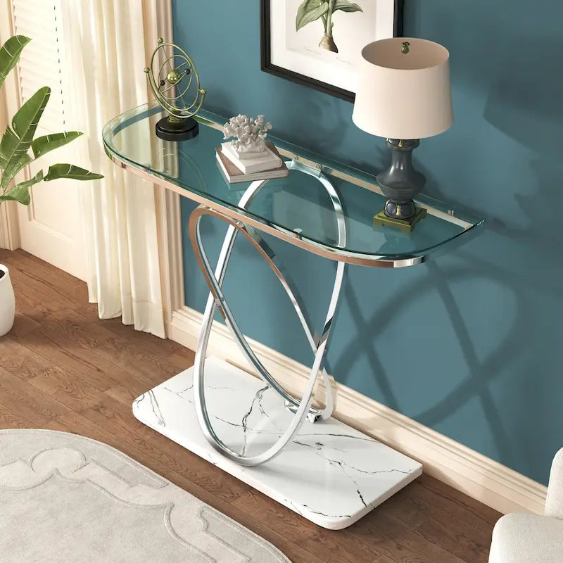 Table console de 43,3 pouces avec base géométrique, table de canapé moderne pour entrée et salon