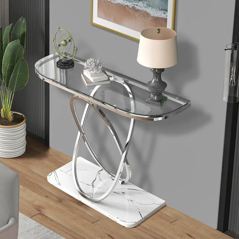 Table console de 43,3 pouces avec base géométrique, table de canapé moderne pour entrée et salon