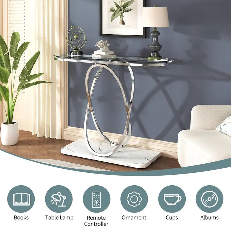 Table console de 43,3 pouces avec base géométrique, table de canapé moderne pour entrée et salon