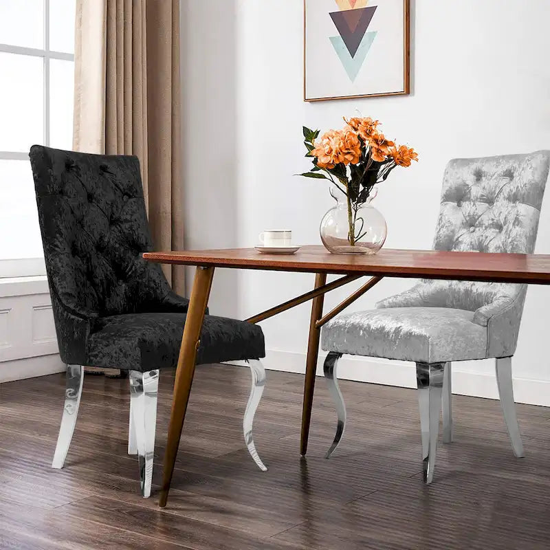 Ice Velvet Button Tufted Dining Chair High Wingback