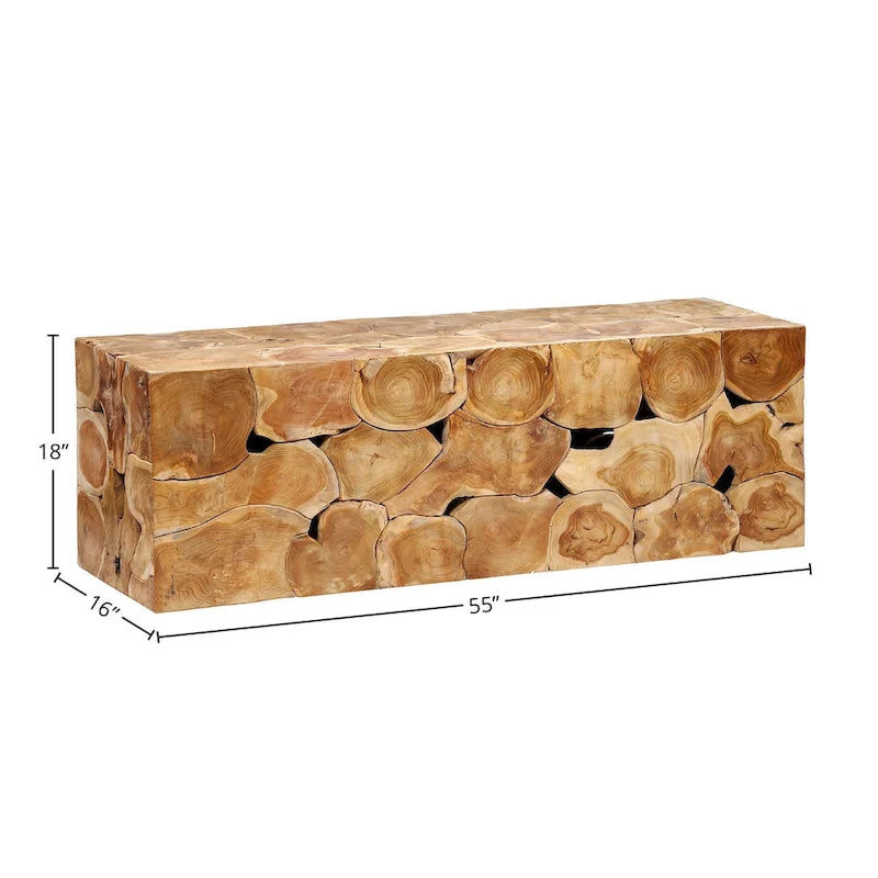 55-inch Rectangular Teak Root Solid Bench Natural Finish