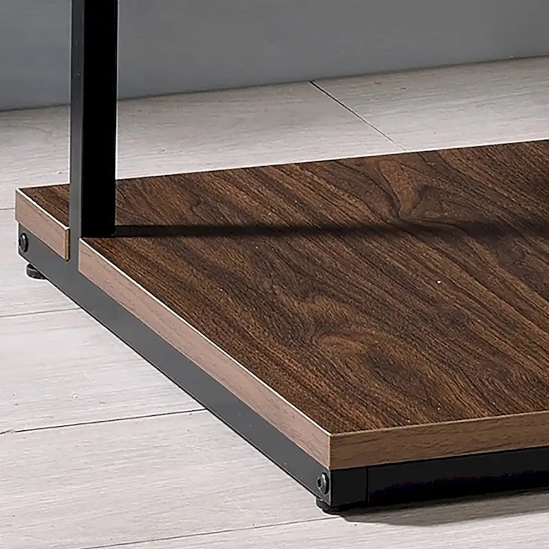 Contemporary 2-Shelf Side Table with Steel Frame and Wood Shelves
