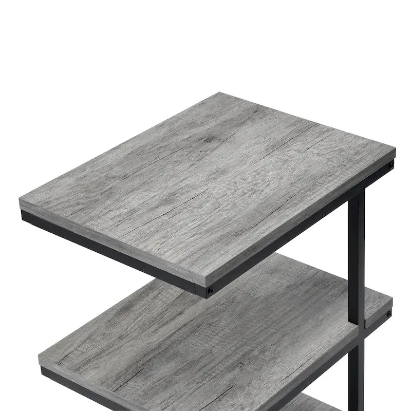 Table d'appoint contemporaine à 2 étagères avec cadre en acier et étagères en bois