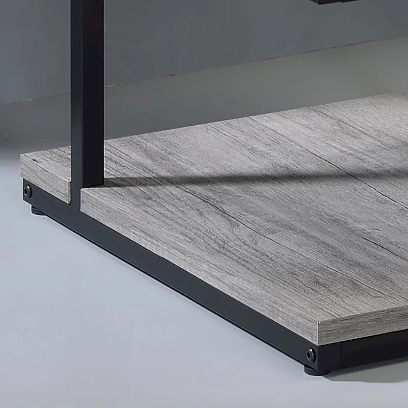 Table d'appoint contemporaine à 2 étagères avec cadre en acier et étagères en bois