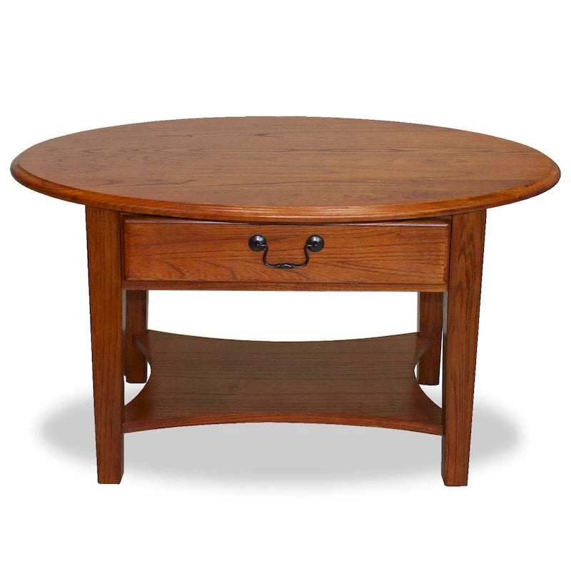 One Drawer Oval Coffee Table with Shelf