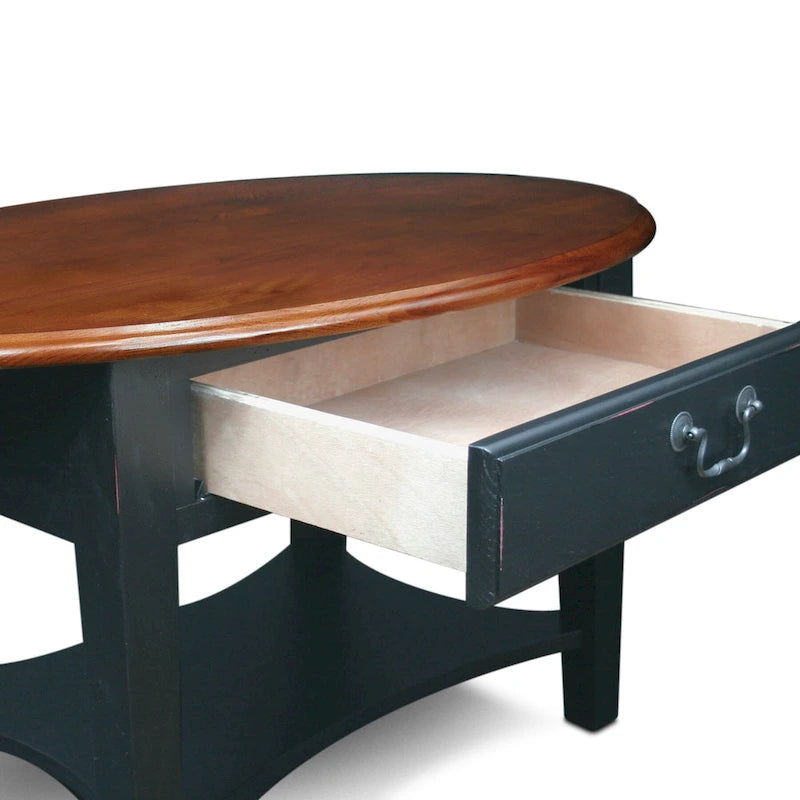 One Drawer Oval Coffee Table with Shelf