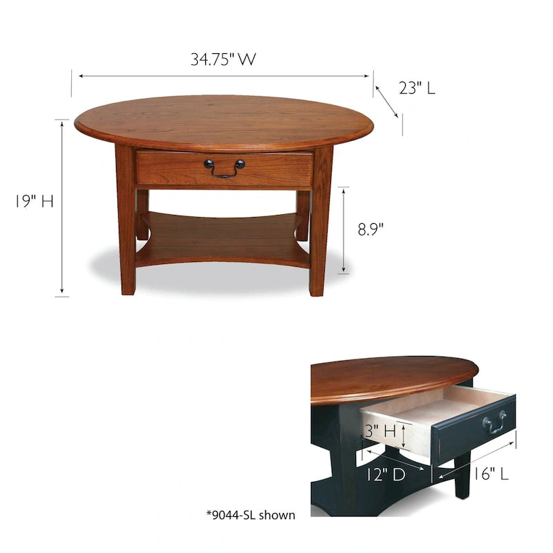 One Drawer Oval Coffee Table with Shelf