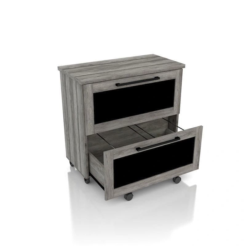 Rustic Grey Oak 2-Drawer File Cabinet with Caster Wheels