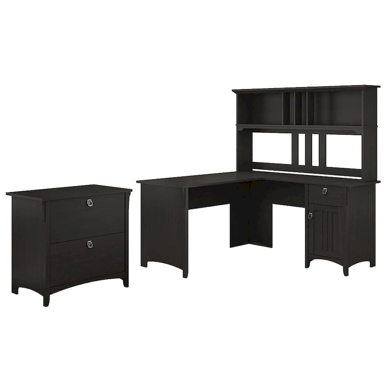 Bureau d'angle en L avec armoire de rangement et tiroir caisson