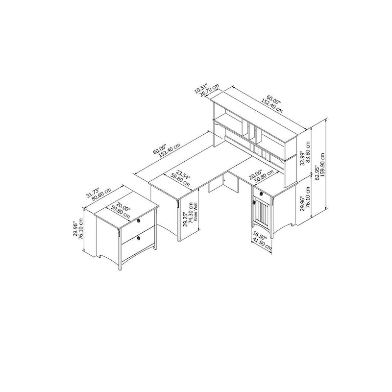 Bureau d'angle en L avec armoire de rangement et tiroir caisson