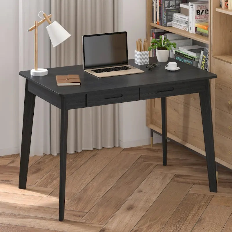 39.4 Inch Simple Writing Desk with Drawers and Solid Wood Legs