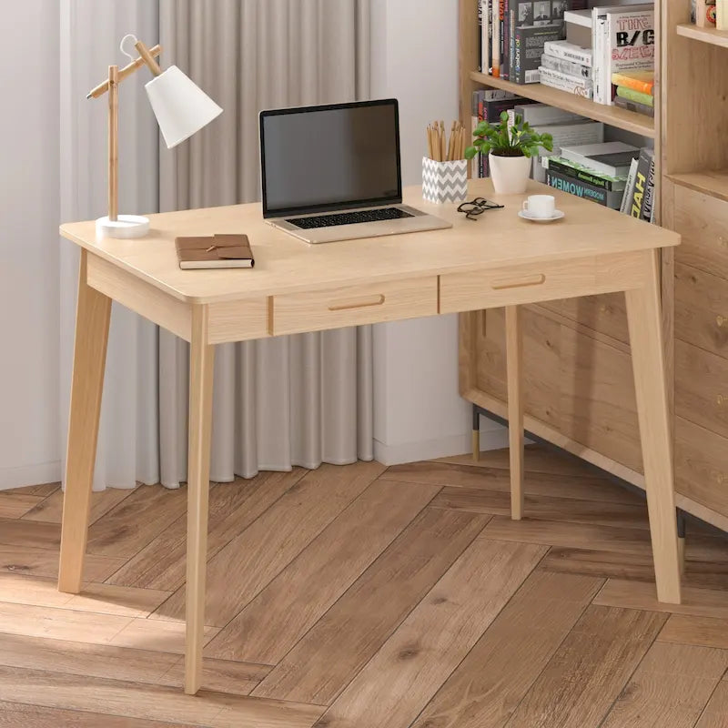 39.4 Inch Simple Writing Desk with Drawers and Solid Wood Legs