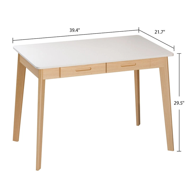39.4 Inch Simple Writing Desk with Drawers and Solid Wood Legs