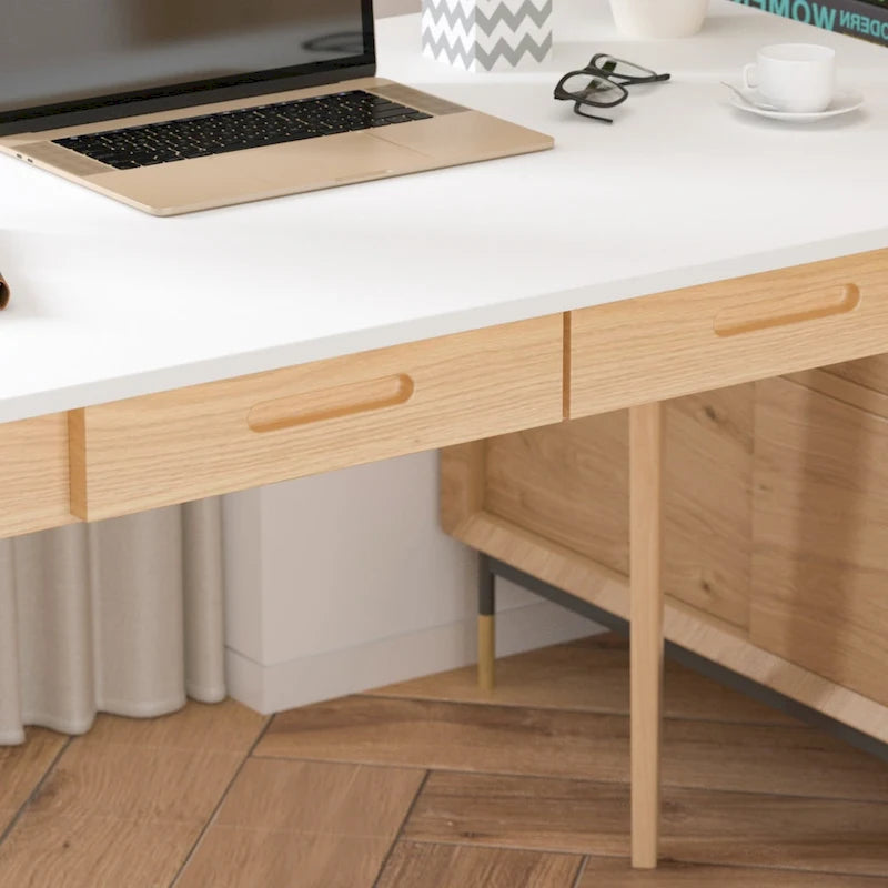 Bureau simple de 99,06 cm avec tiroirs et pieds en bois massif