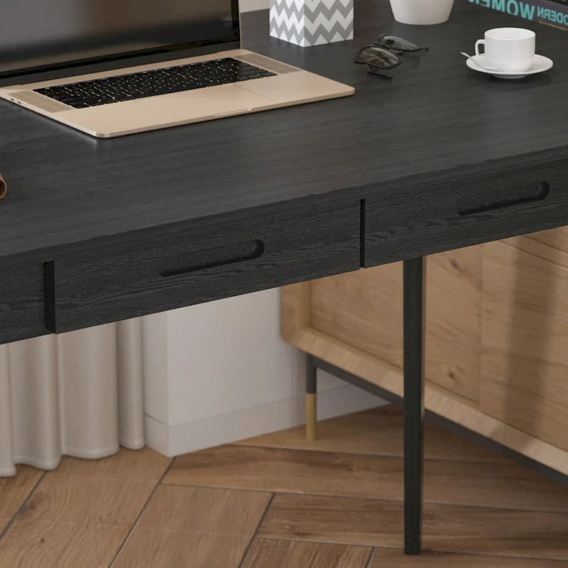 Bureau simple de 99,06 cm avec tiroirs et pieds en bois massif