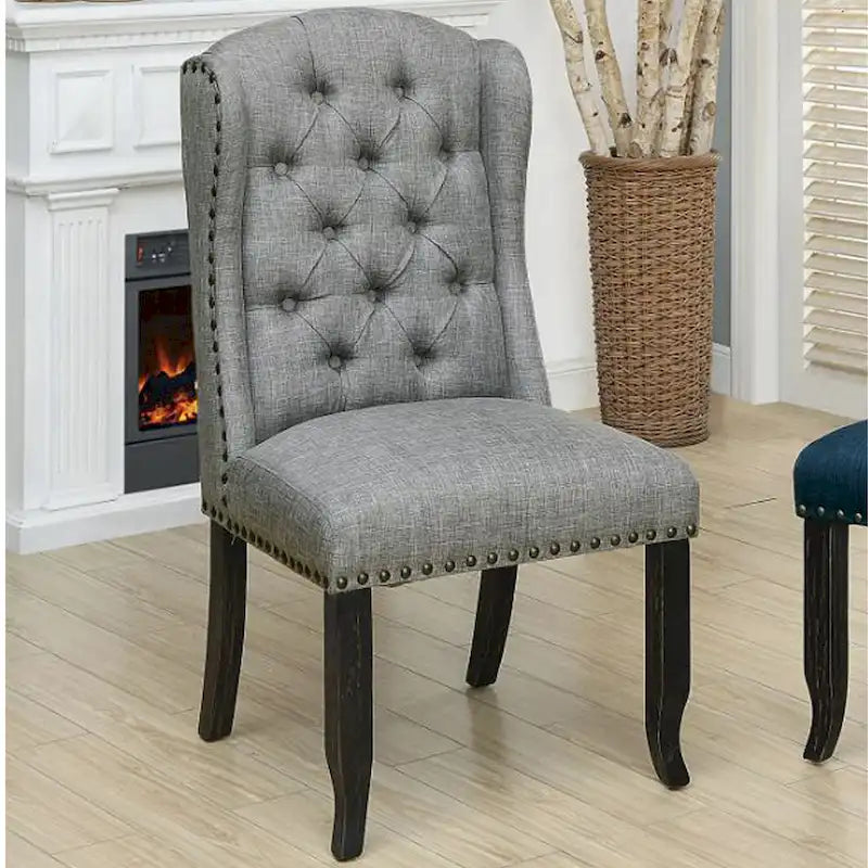 Traditional Button-Tufted Wingback Dining Chair with Nailhead Trim
