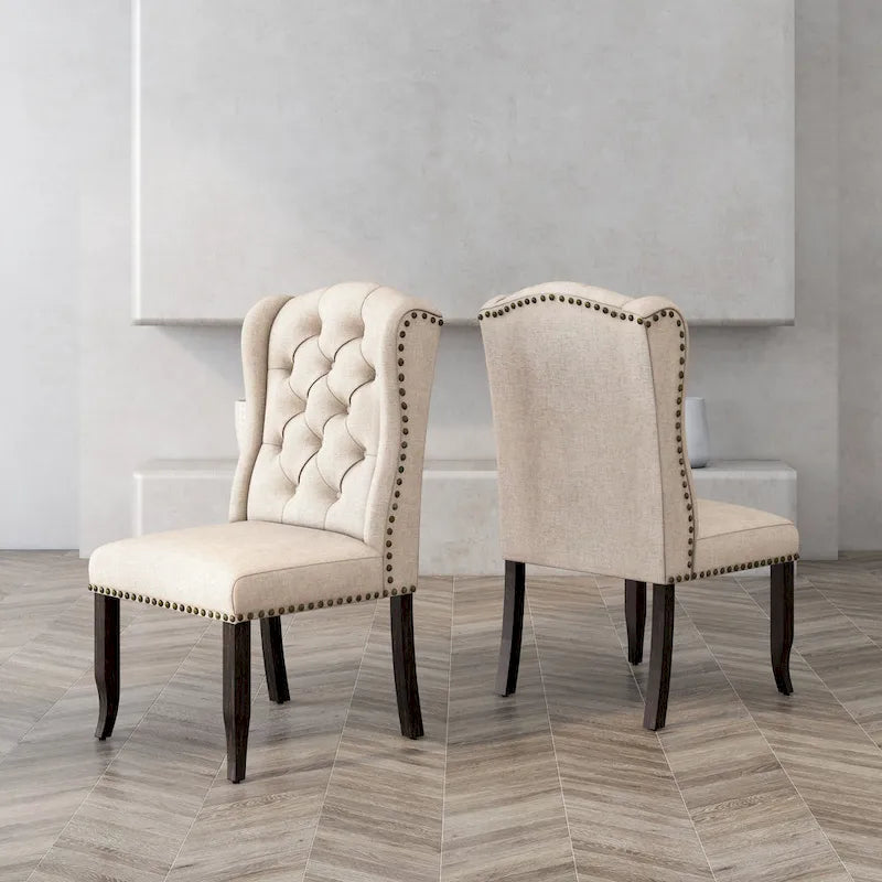 Traditional Button-Tufted Wingback Dining Chair with Nailhead Trim