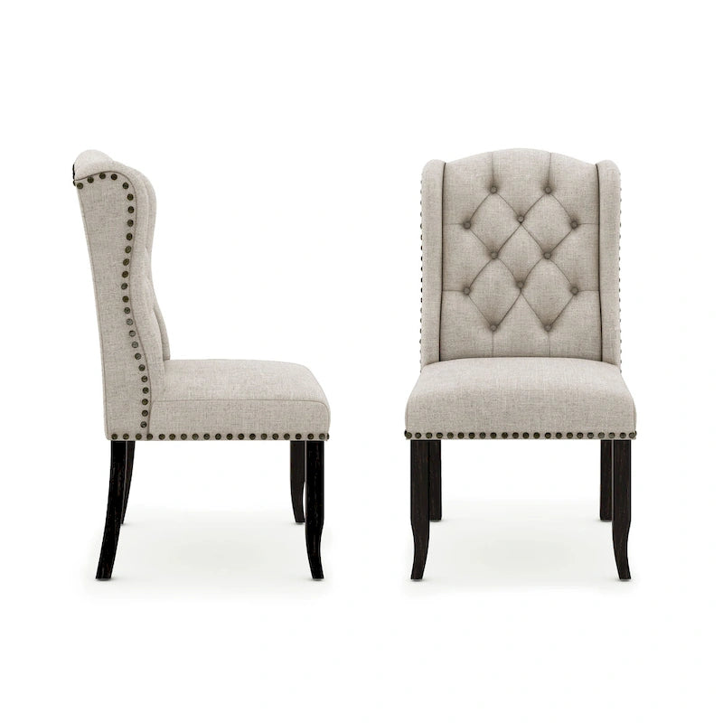 Traditional Button-Tufted Wingback Dining Chair with Nailhead Trim