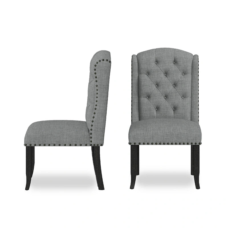 Traditional Button-Tufted Wingback Dining Chair with Nailhead Trim