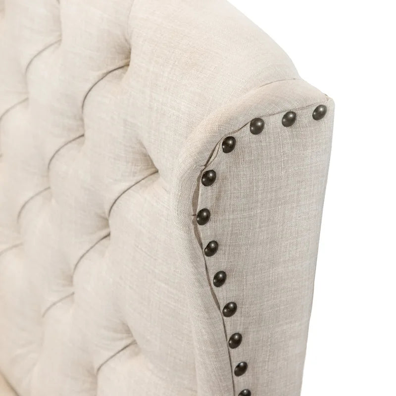 Traditional Button-Tufted Wingback Dining Chair with Nailhead Trim
