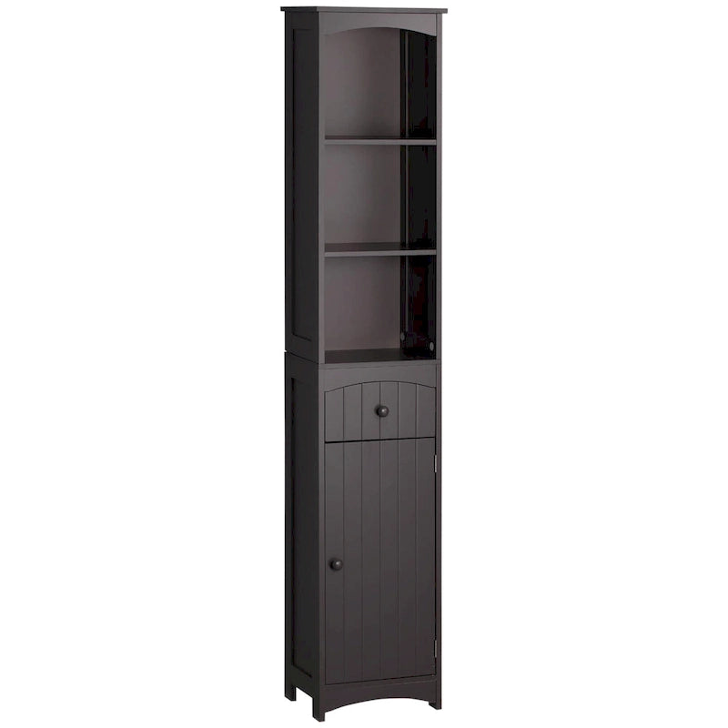 Bathroom Storage Cabinet Free Standing Tall Linen Tower with 3-Tier Shelves and Drawer Brown