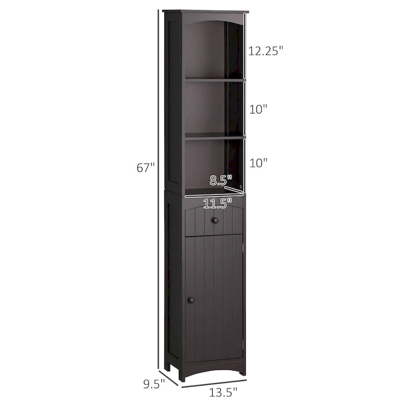 Bathroom Storage Cabinet Free Standing Tall Linen Tower with 3-Tier Shelves and Drawer Brown