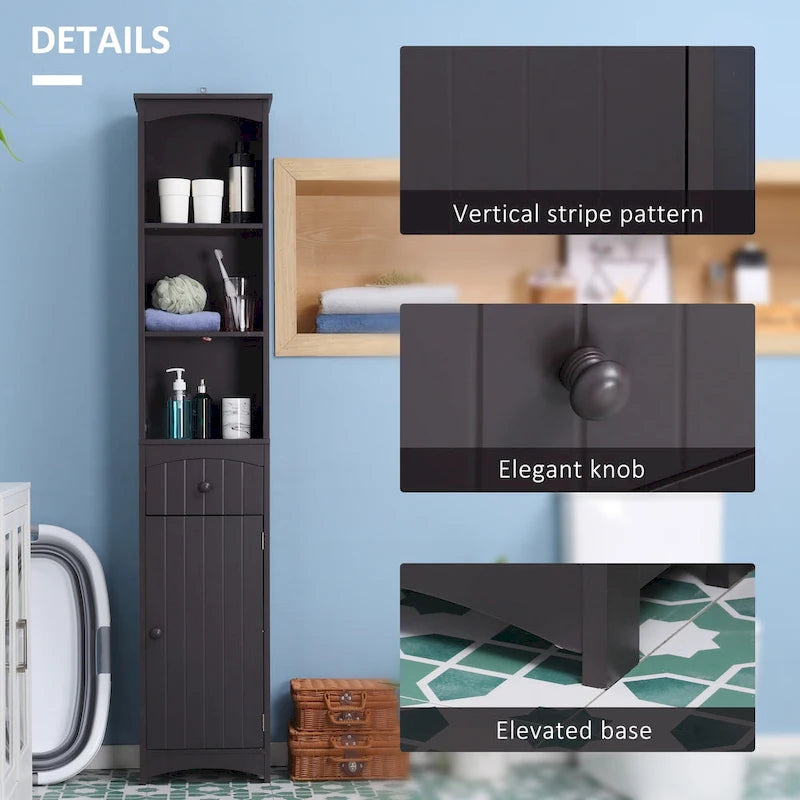 Bathroom Storage Cabinet Free Standing Tall Linen Tower with 3-Tier Shelves and Drawer Brown