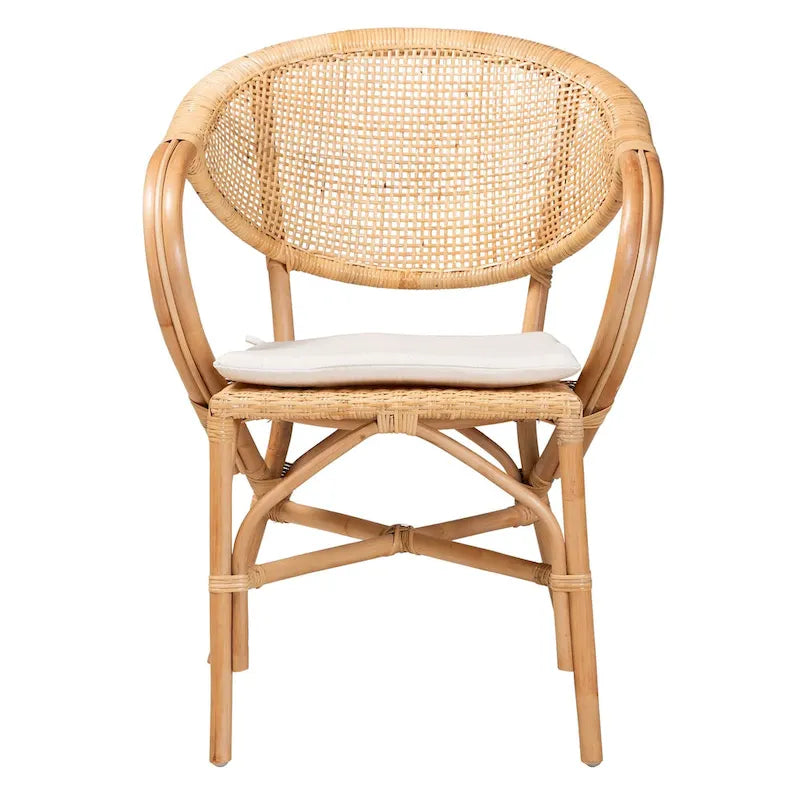 Bohemian Natural Brown Rattan Dining Chair with Removable Cushion