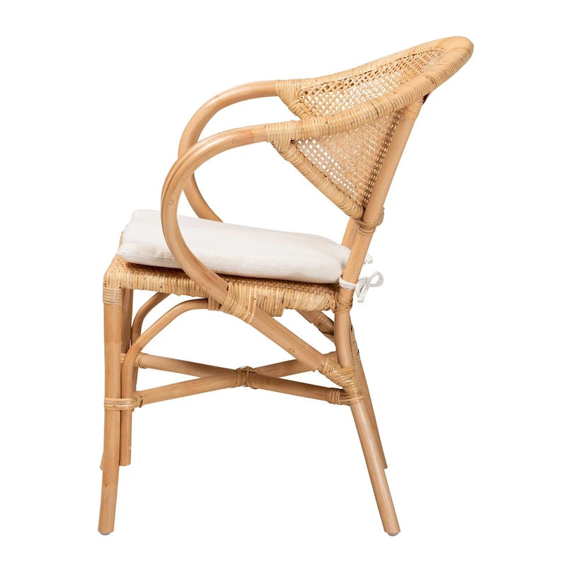 Bohemian Natural Brown Rattan Dining Chair with Removable Cushion