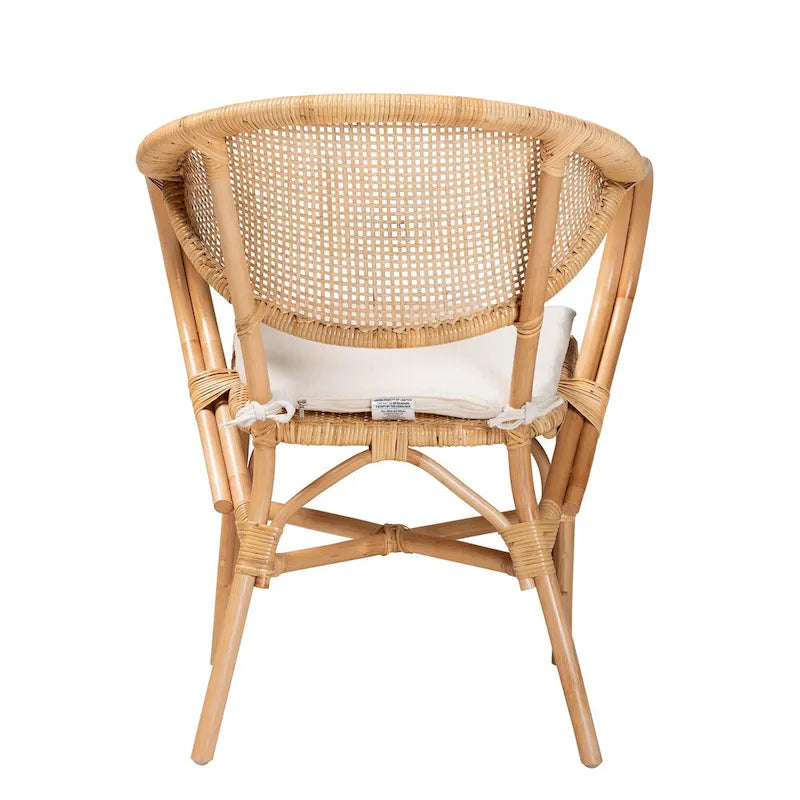Bohemian Natural Brown Rattan Dining Chair with Removable Cushion