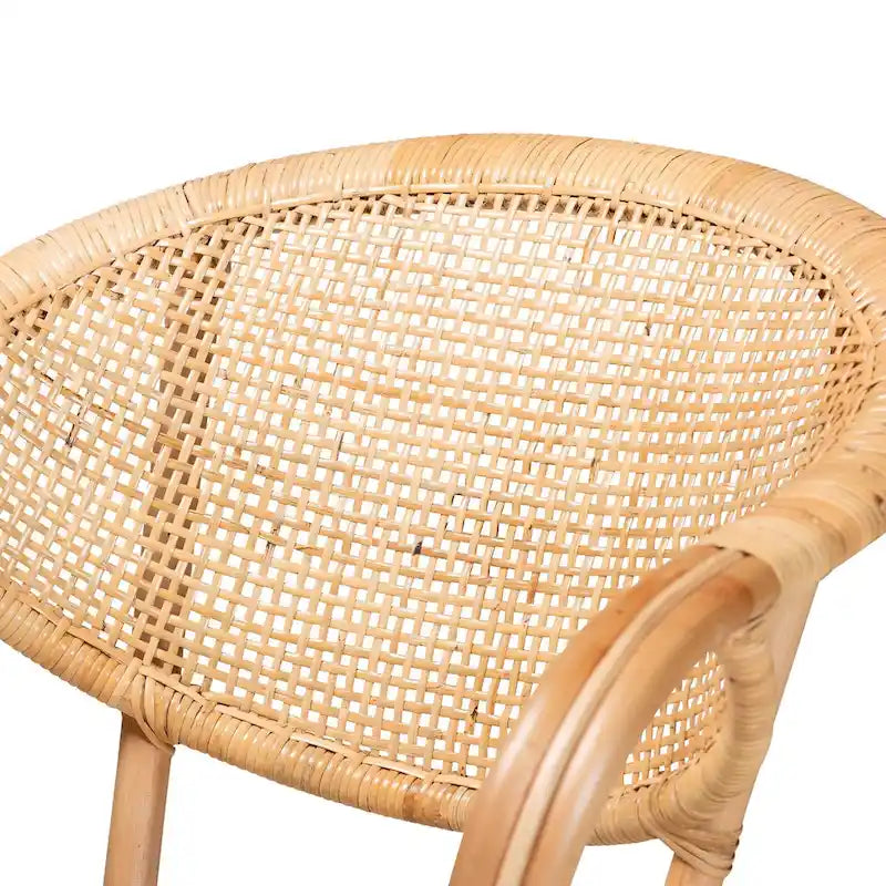 Bohemian Natural Brown Rattan Dining Chair with Removable Cushion