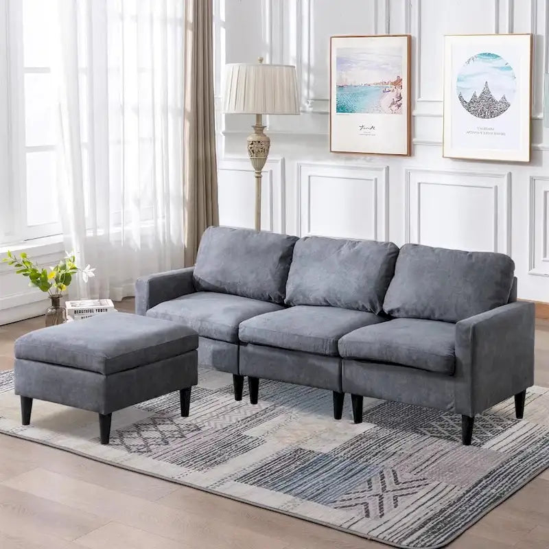 Convertible Sofa Couch with Cushioned Seat and Wooden Legs