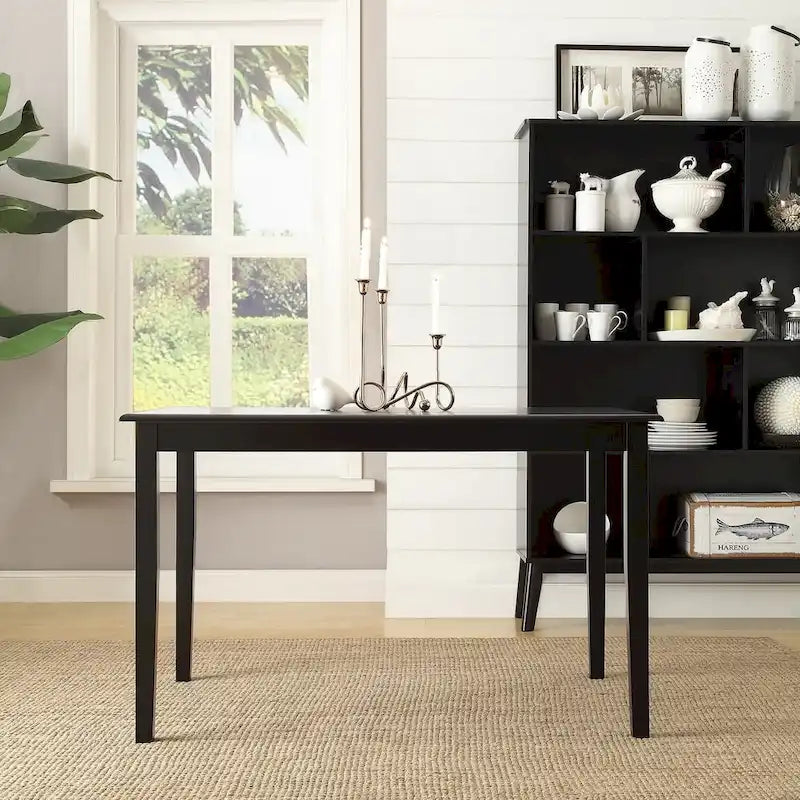 Rectangular Black Wood Dining Table with Antique Finish