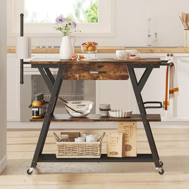 Îlot de cuisine roulant de 105,9 cm de large avec tiroir