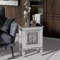 Mirrored Side Table with Clock Door Antique Silver Bedside Nightstand