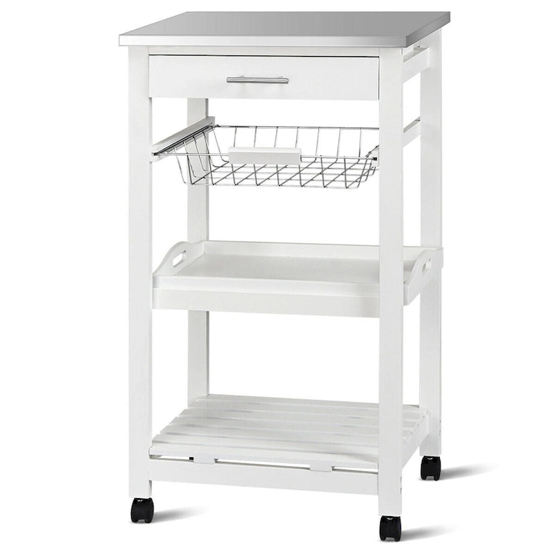 Rolling Kitchen Trolley Cart with Storage Basket and Drawers