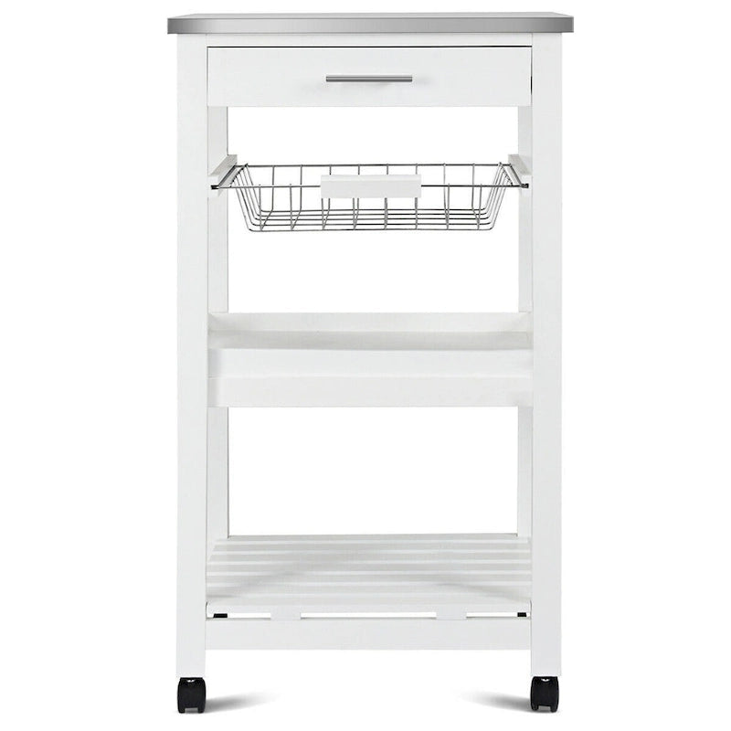 Rolling Kitchen Trolley Cart with Storage Basket and Drawers