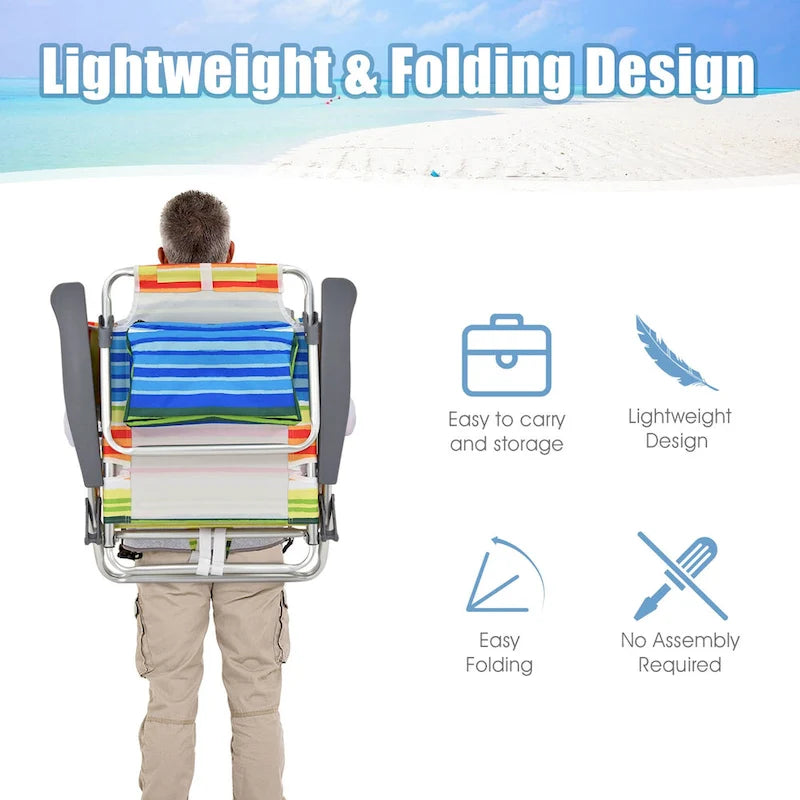 Chaise de plage pliable sac à dos inclinable avec oreiller
