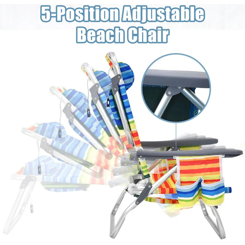 Chaise de plage pliable sac à dos inclinable avec oreiller