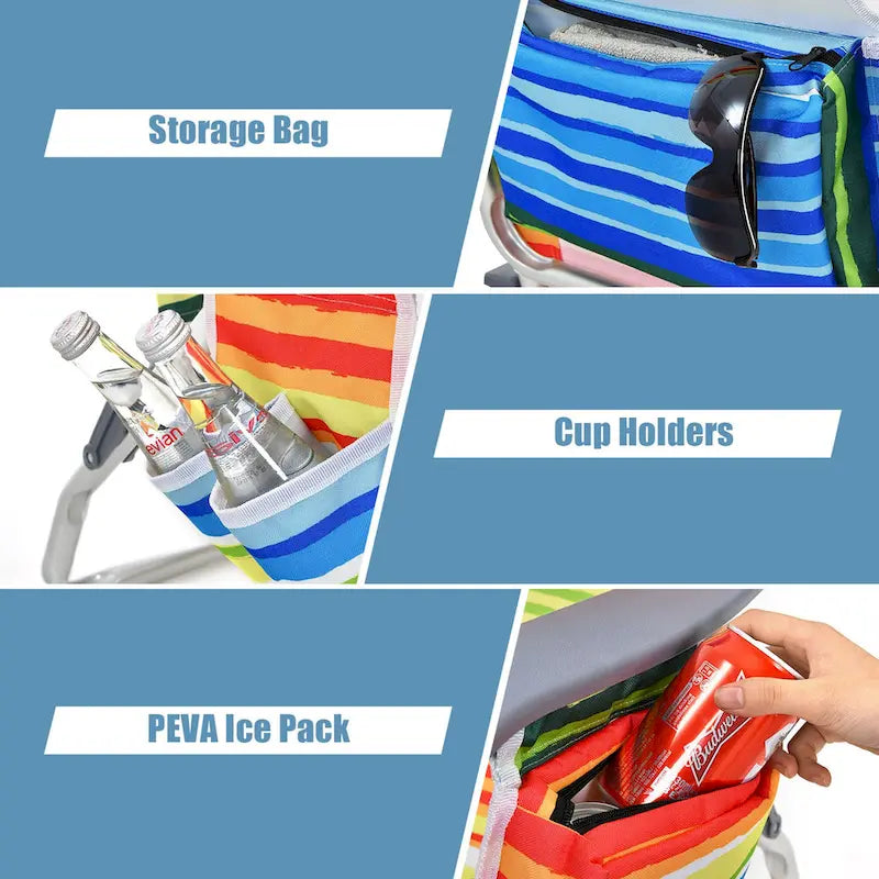Chaise de plage pliable sac à dos inclinable avec oreiller