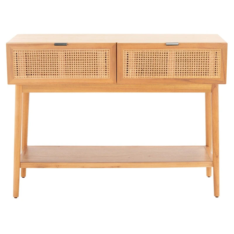 2-Drawer Rattan Console Table with Lower Shelf, Natural and Black