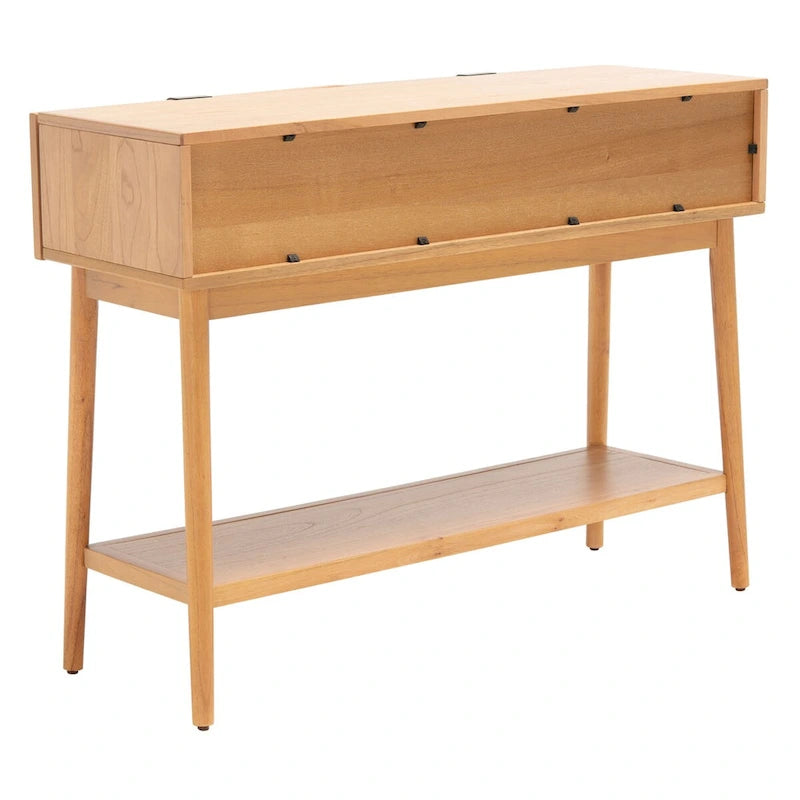 2-Drawer Rattan Console Table with Lower Shelf, Natural and Black