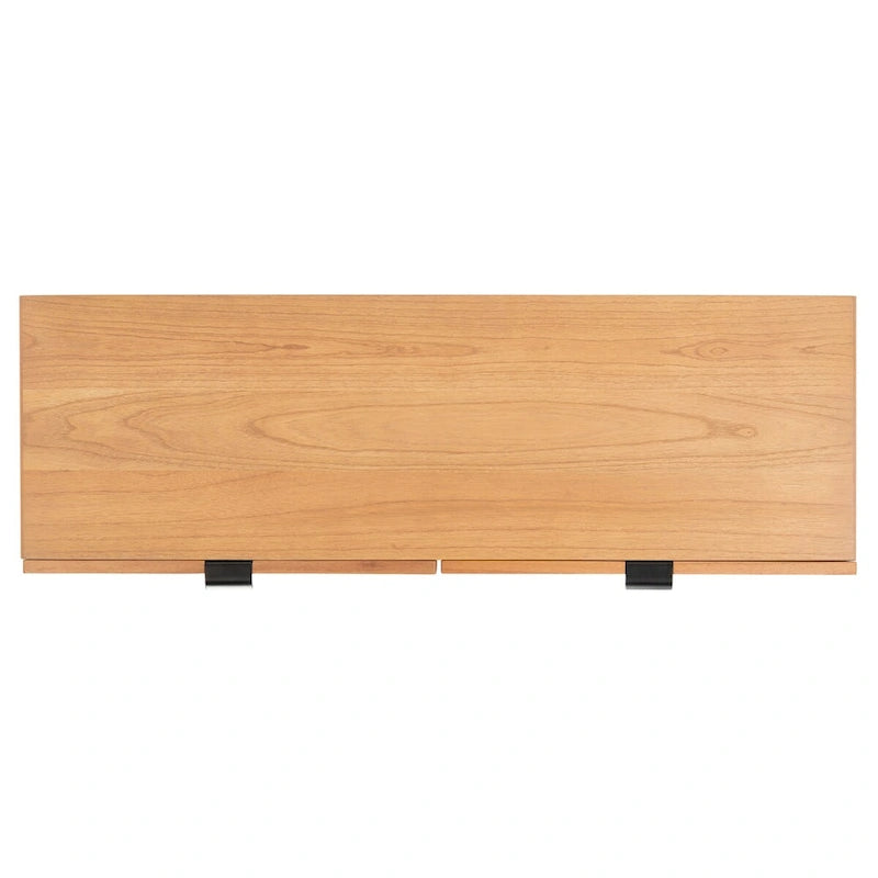 2-Drawer Rattan Console Table with Lower Shelf, Natural and Black